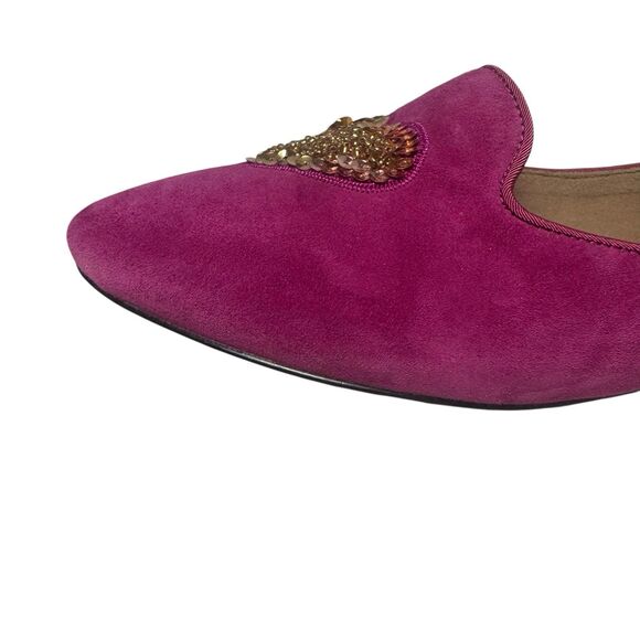 Talbots Raspberry Suede Ryan Novelty Gold Heart Comfort Flats Sz 9.5 M - Picture 6 of 16